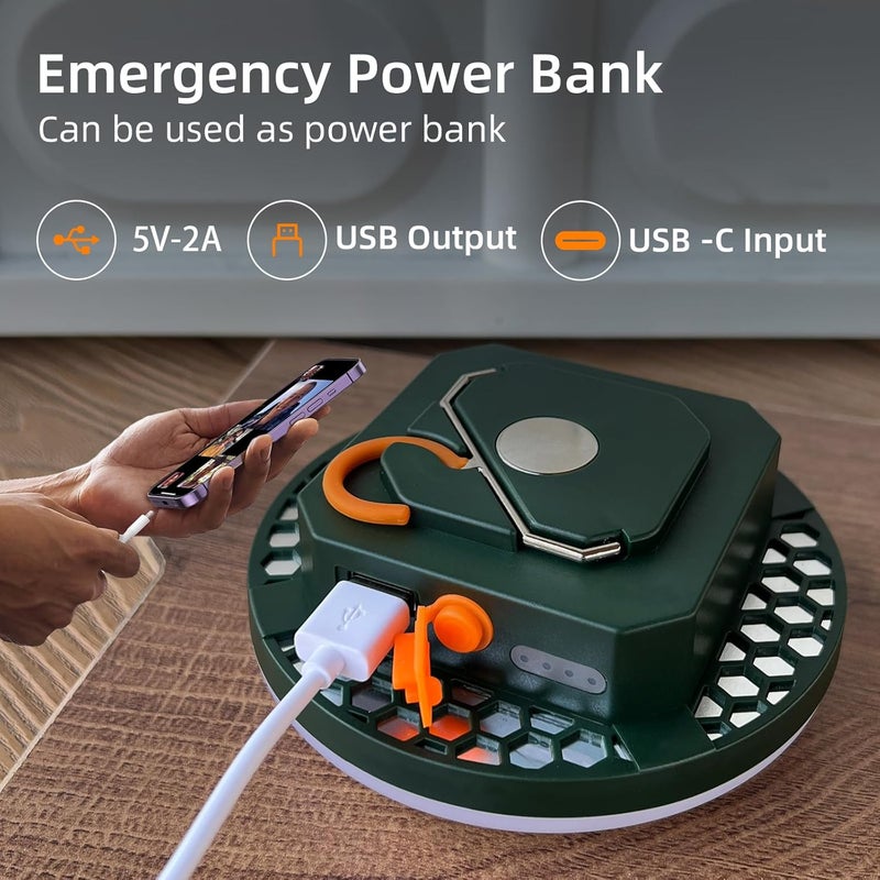 Amkulop مصباح خيمة قابل للطي للتعليق، مصباح LED قابل للشحن محمول للإضاءة العلوية لأكشاك البائعين، مصباح خارجي مقاوم للماء مع طاقة بطارية للتخييم الفاخر في حالات انقطاع الكهرباء (تعتيم - أخضر) - Image 5